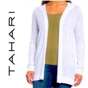 Tahari Long Sleeve Linen Open Cardigan Hoodie 2X